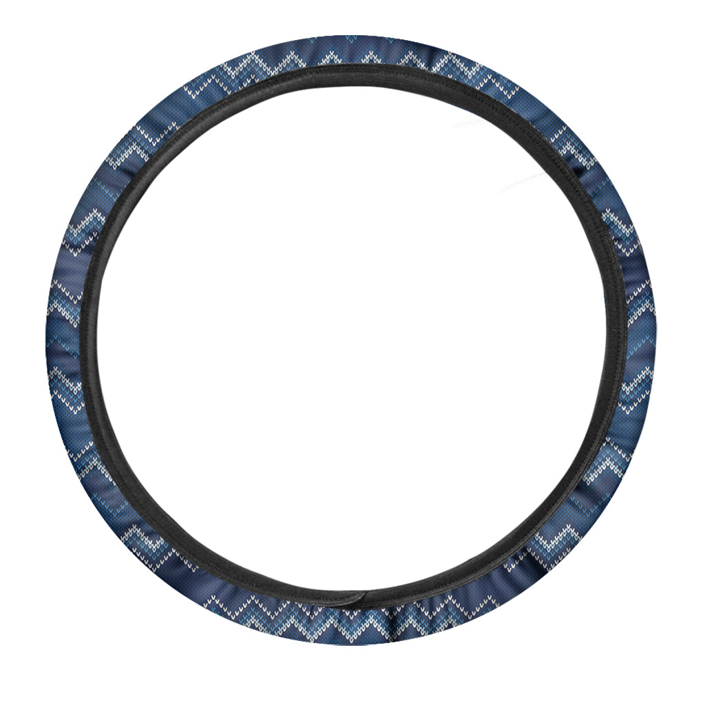 Blue Chevron Knitted Pattern Print Car Steering Wheel Cover