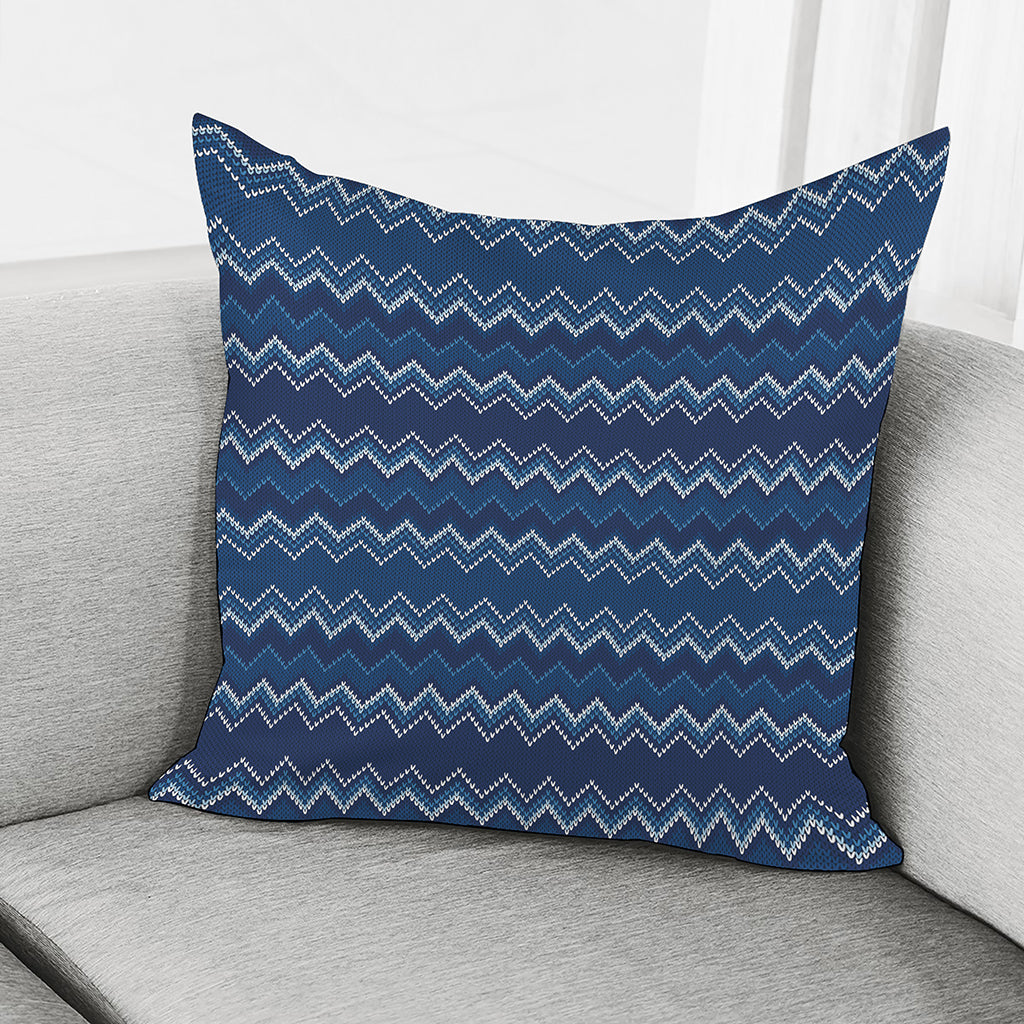 Blue Chevron Knitted Pattern Print Pillow Cover