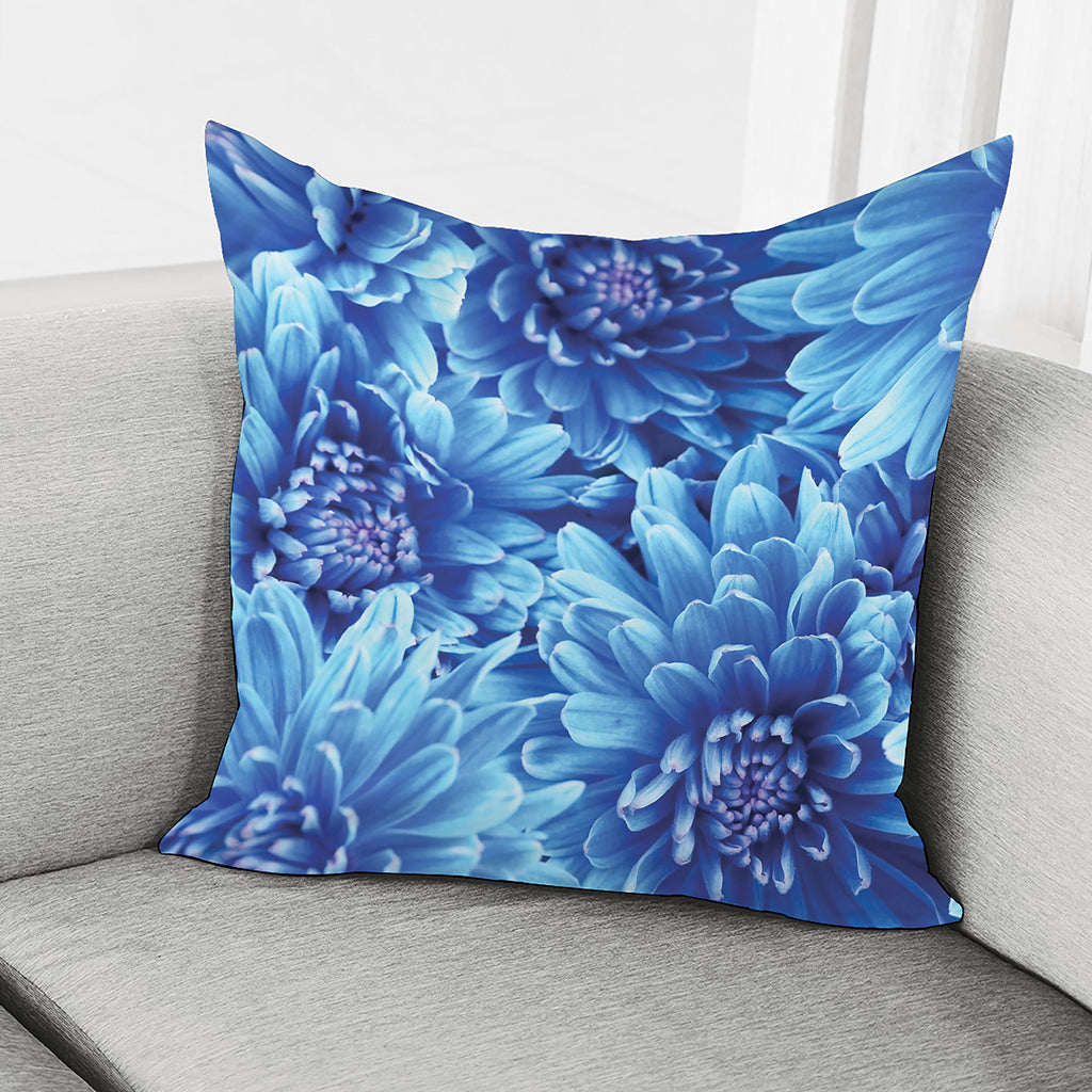Blue Chrysanthemum Flower Print Pillow Cover
