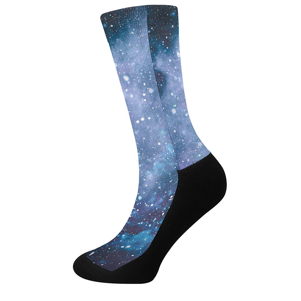 Blue Cloud Starfield Galaxy Space Print Crew Socks