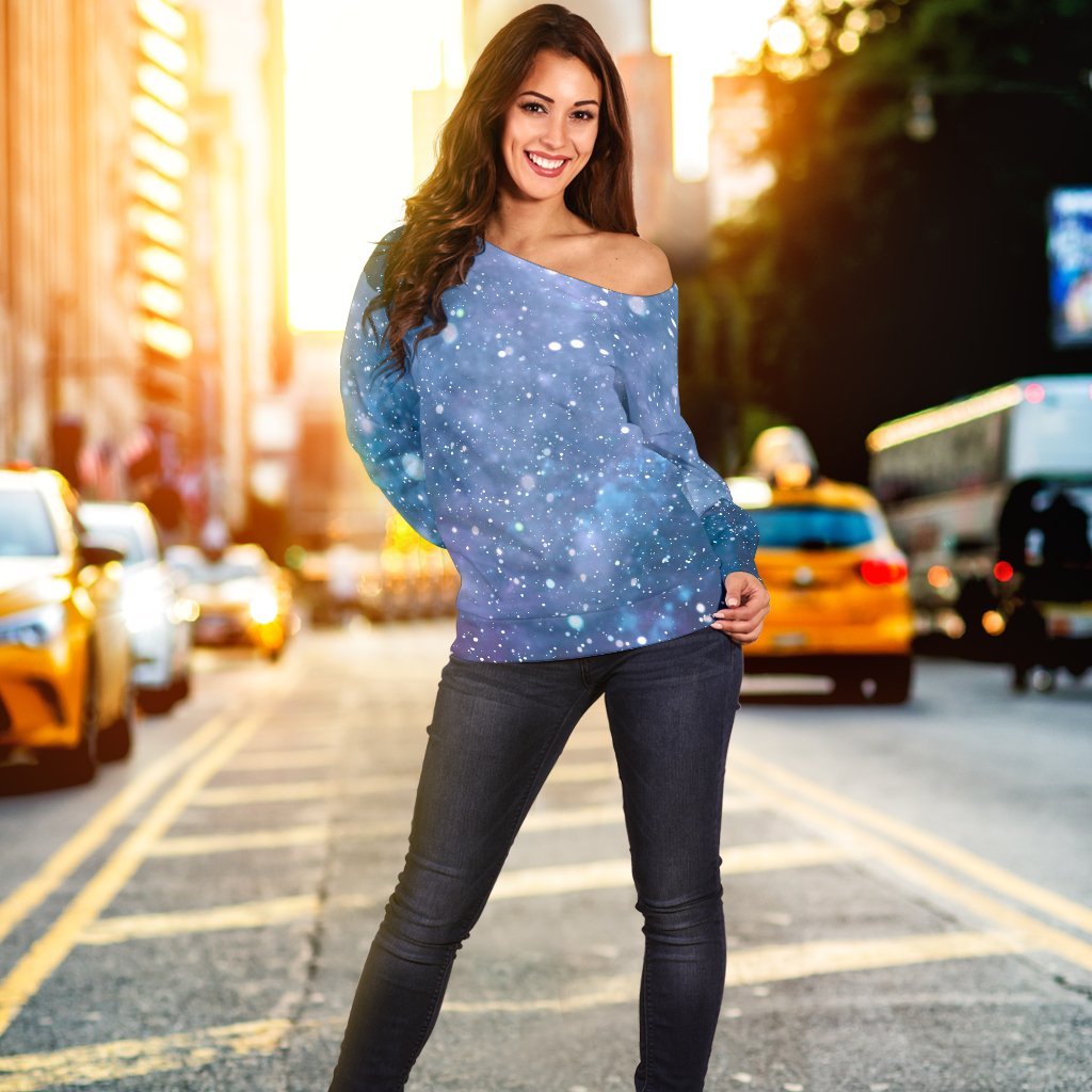 Blue Cloud Starfield Galaxy Space Print Off Shoulder Sweatshirt GearFrost