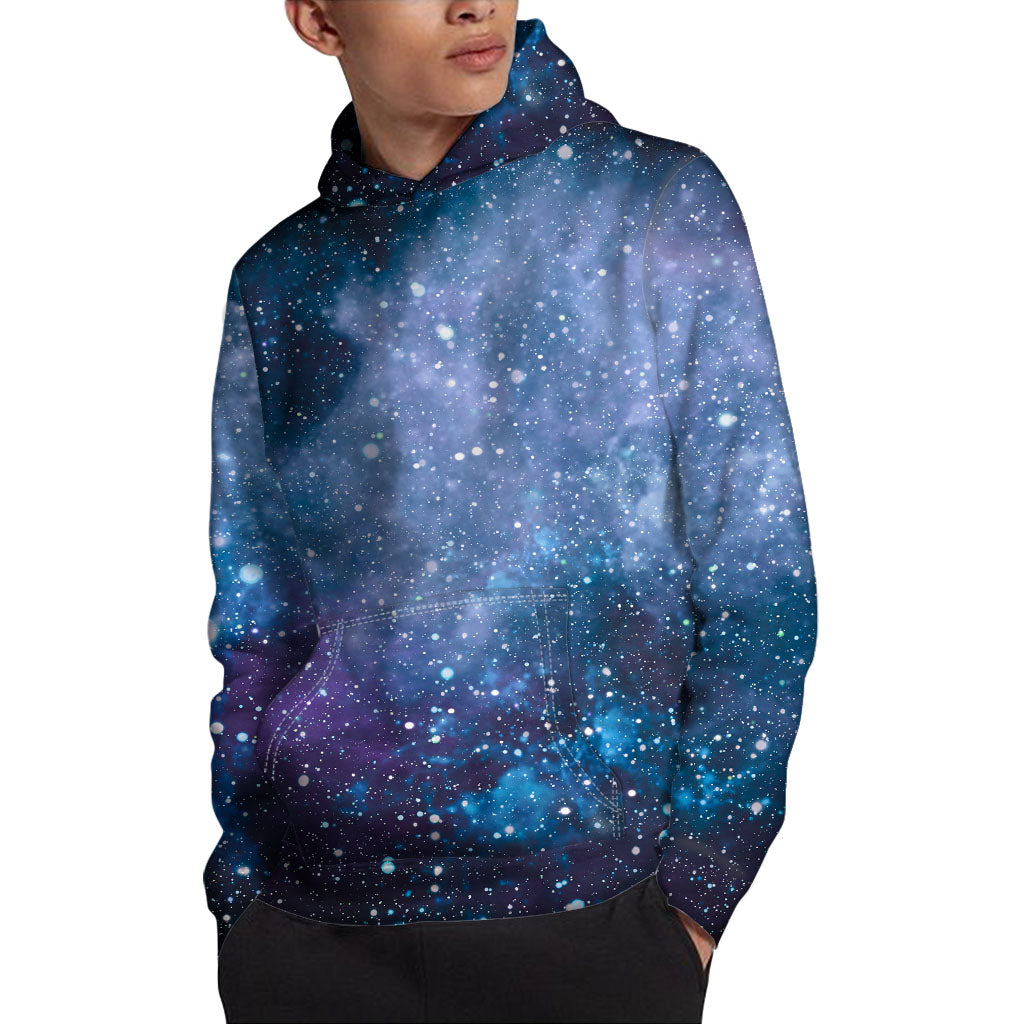 Blue Cloud Starfield Galaxy Space Print Pullover Hoodie