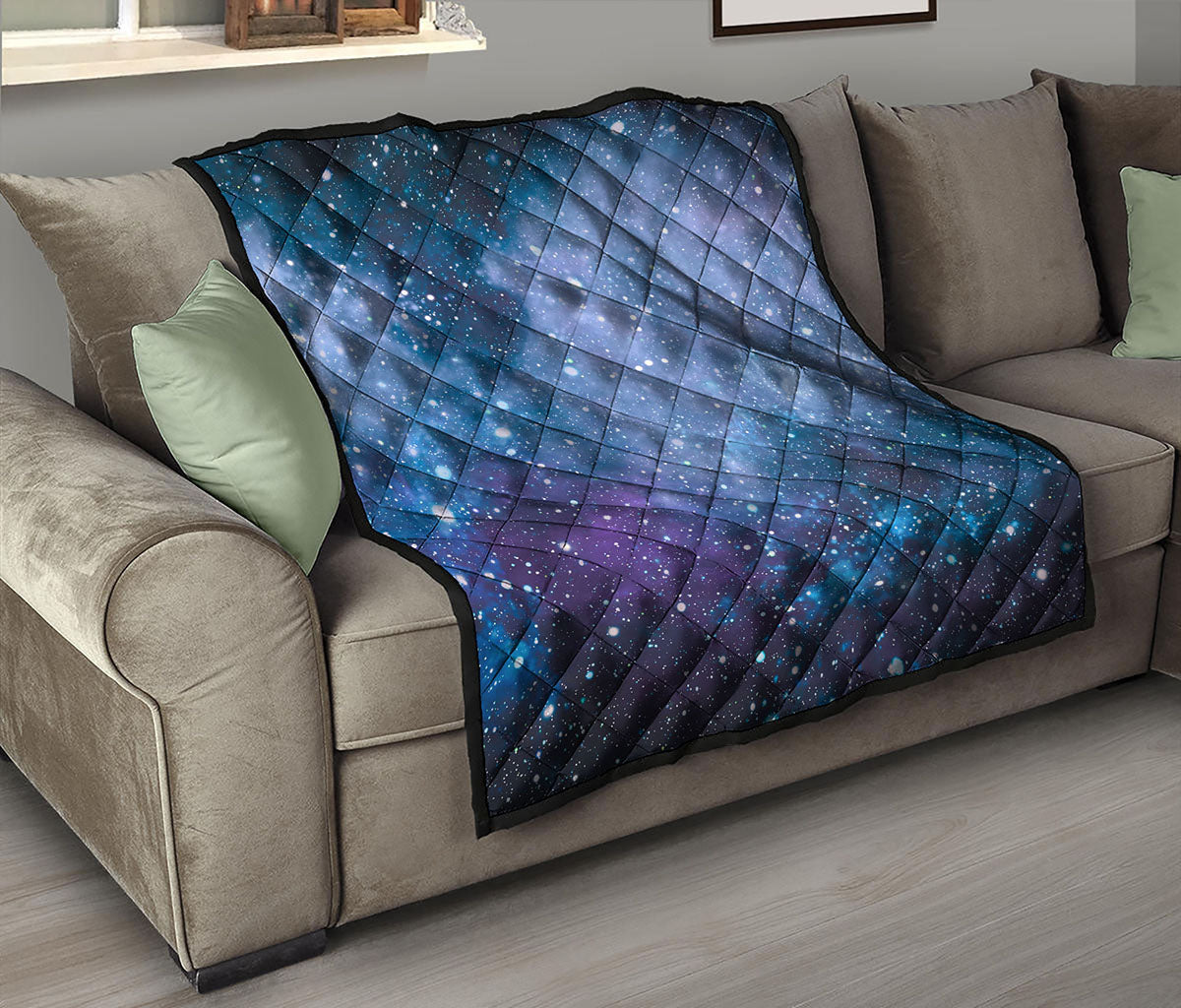 Blue Cloud Starfield Galaxy Space Print Quilt