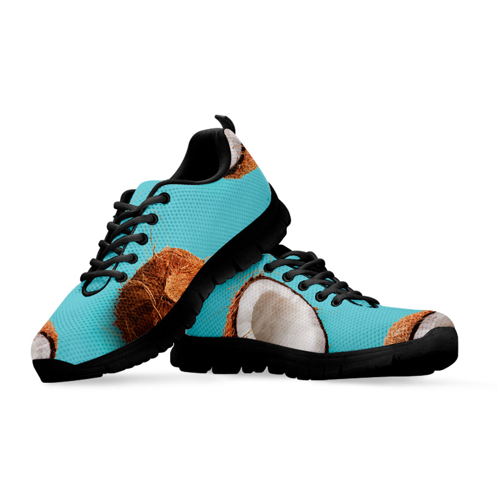 Blue Coconut Pattern Print Black Sneakers