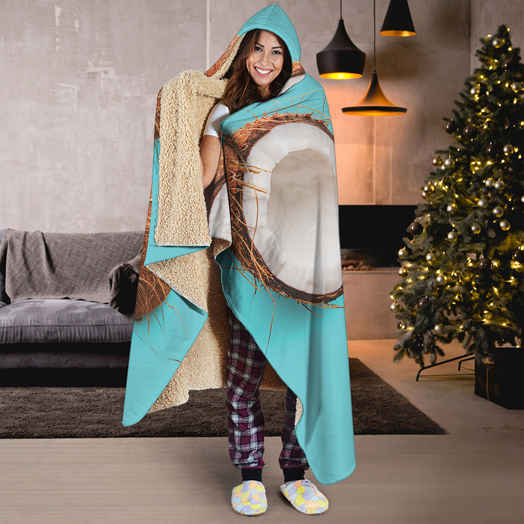 Blue Coconut Pattern Print Hooded Blanket