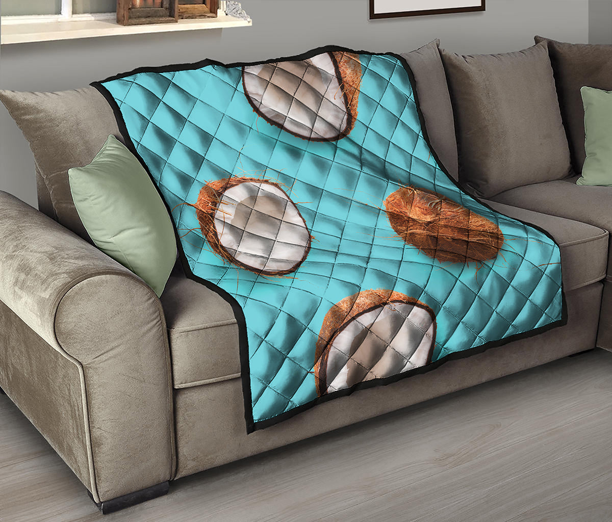 Blue Coconut Pattern Print Quilt