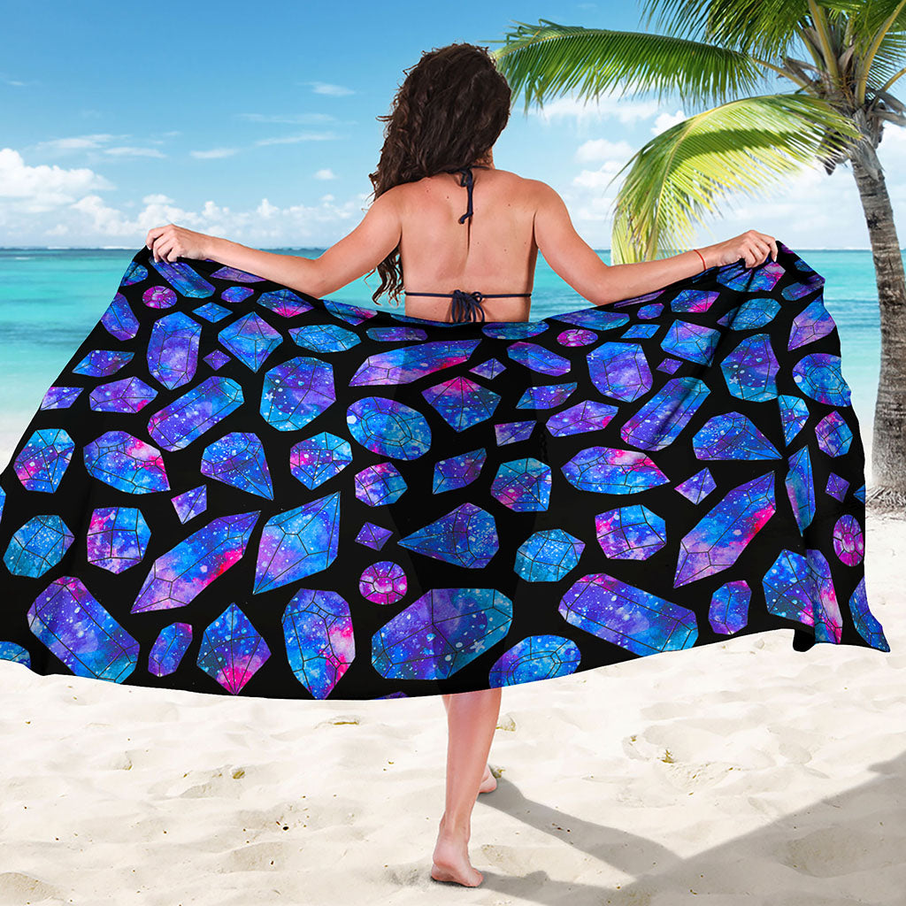 Blue Crystal Cosmic Galaxy Space Print Beach Sarong Wrap