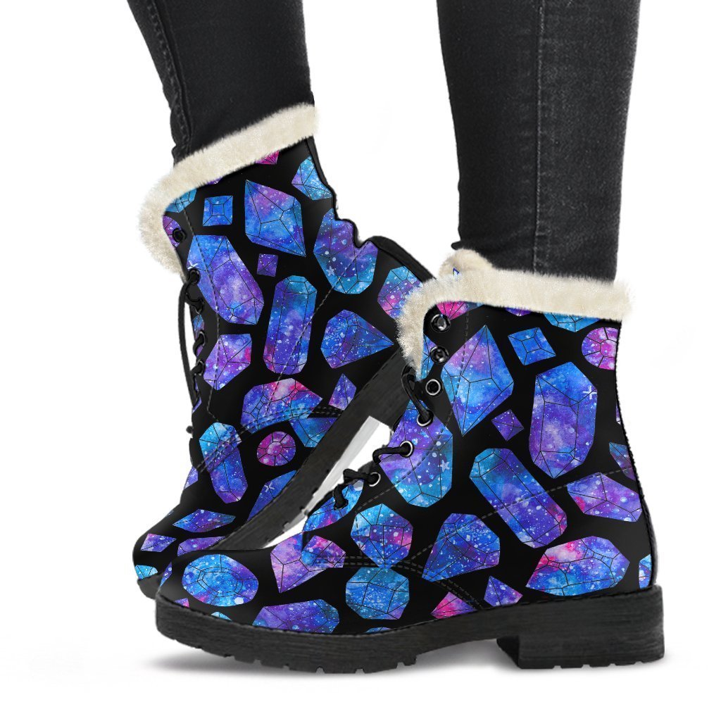 Blue Crystal Cosmic Galaxy Space Print Comfy Boots GearFrost