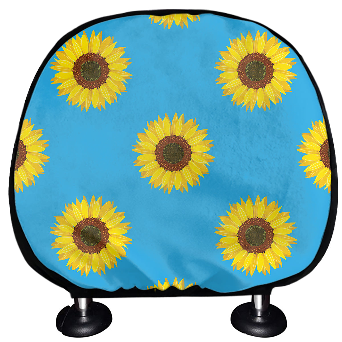 Blue Cute Sunflower Pattern Print Car Headrest Covers