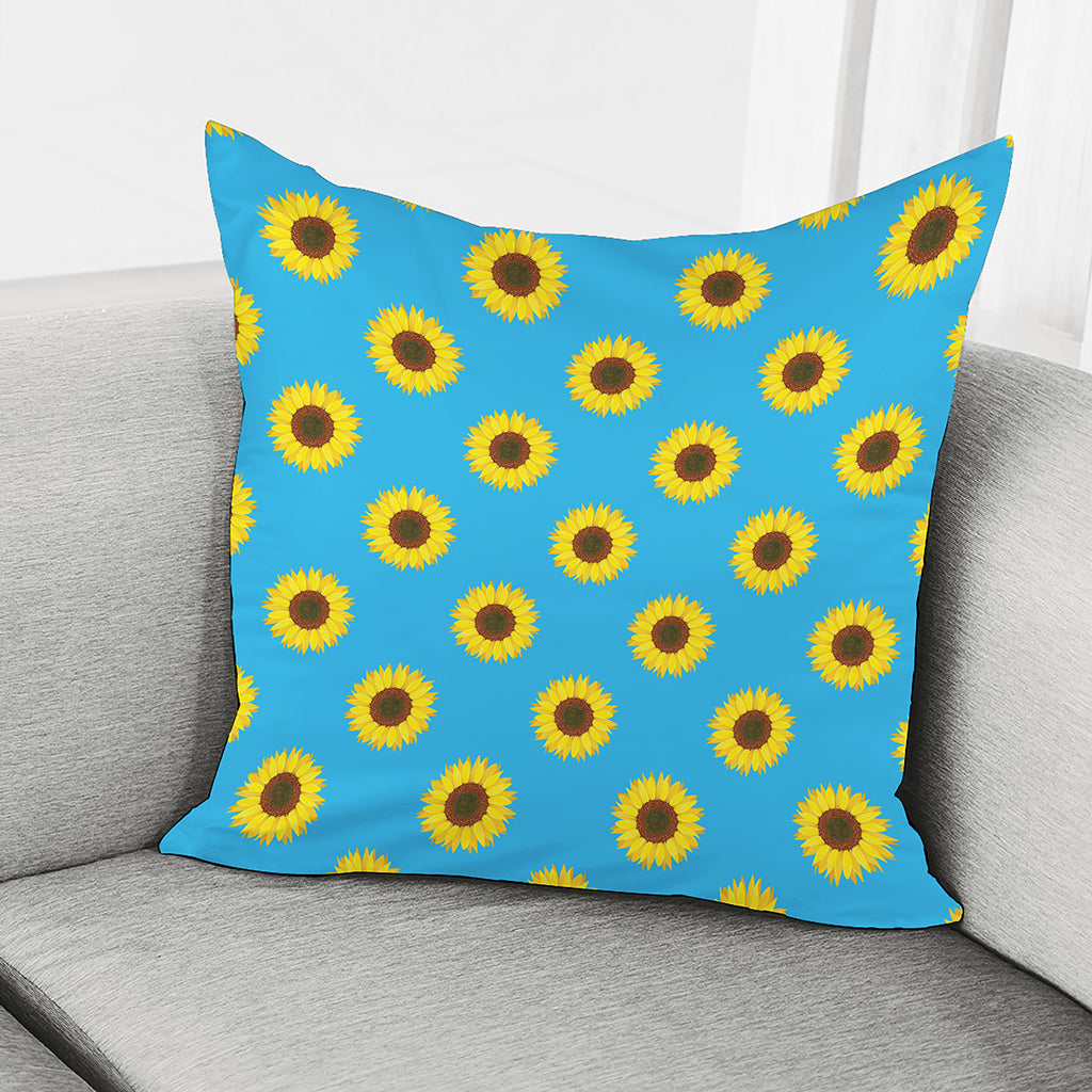 Blue Cute Sunflower Pattern Print Pillow Cover