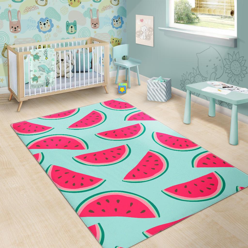Blue Cute Watermelon Pattern Print Area Rug GearFrost