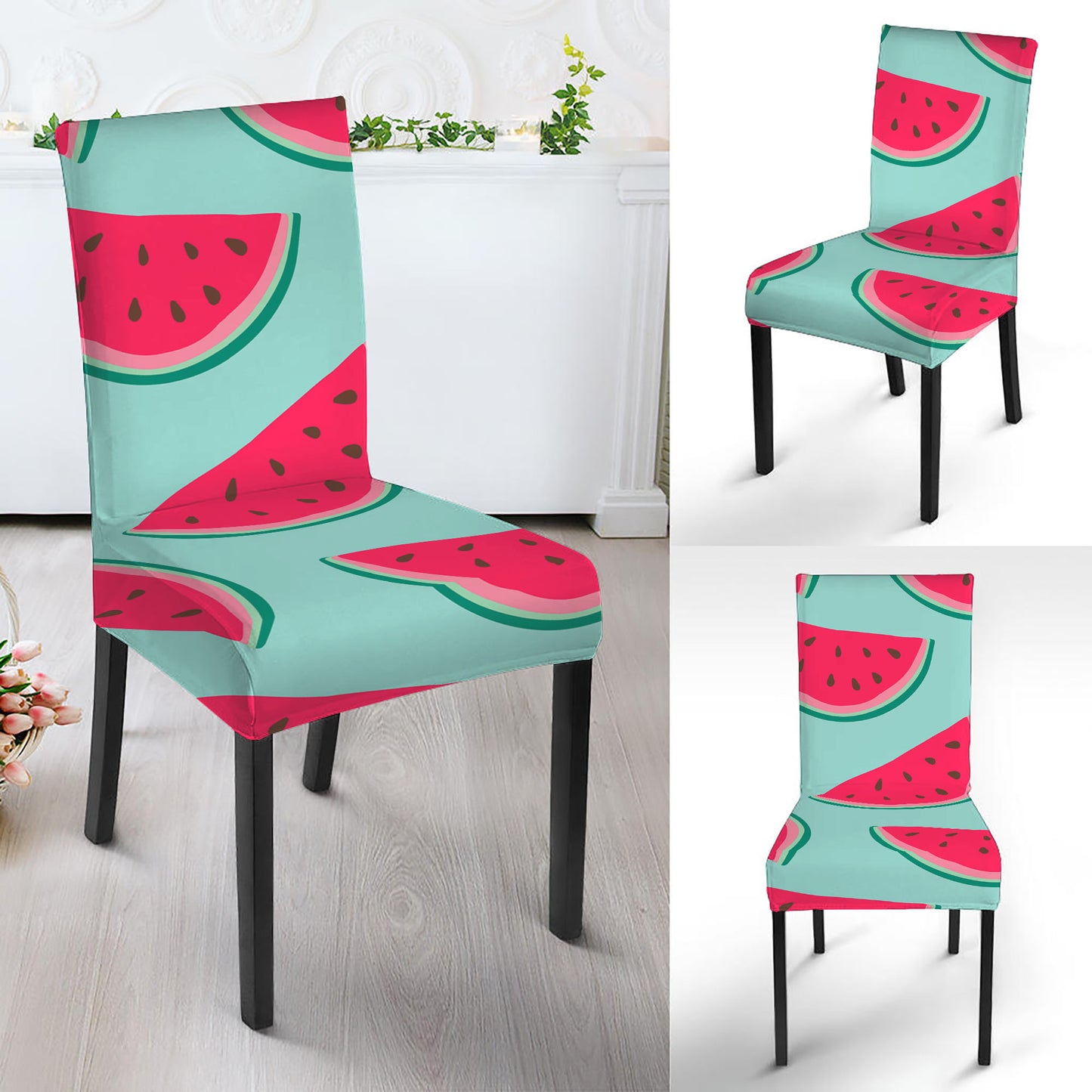 Blue Cute Watermelon Pattern Print Dining Chair Slipcover