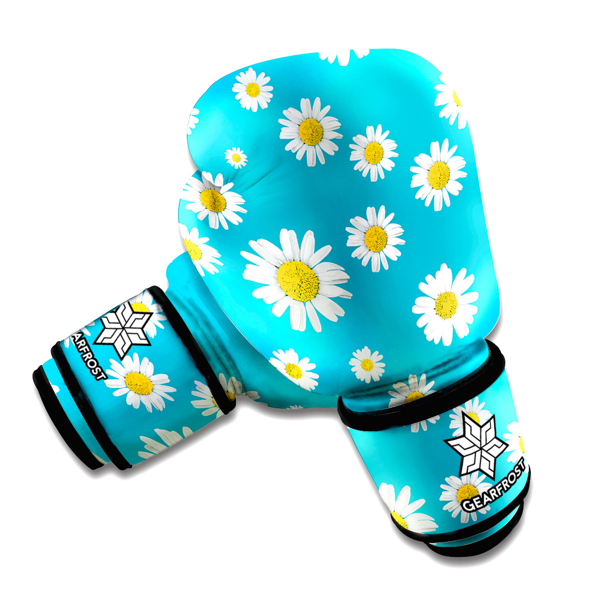 Blue Daisy Flower Pattern Print Boxing Gloves