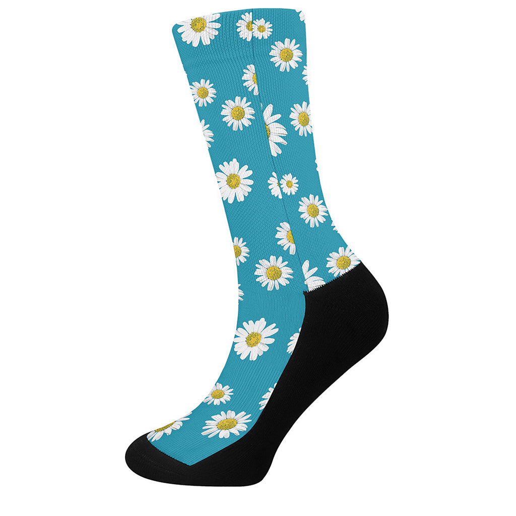 Blue Daisy Flower Pattern Print Crew Socks