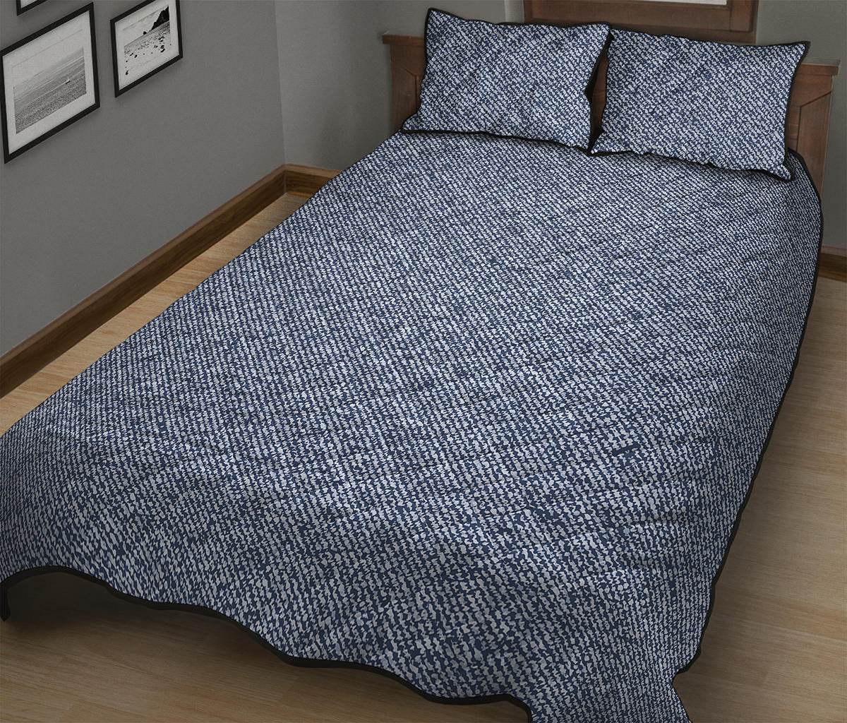 Blue Denim Jeans Pattern Print Quilt Bed Set