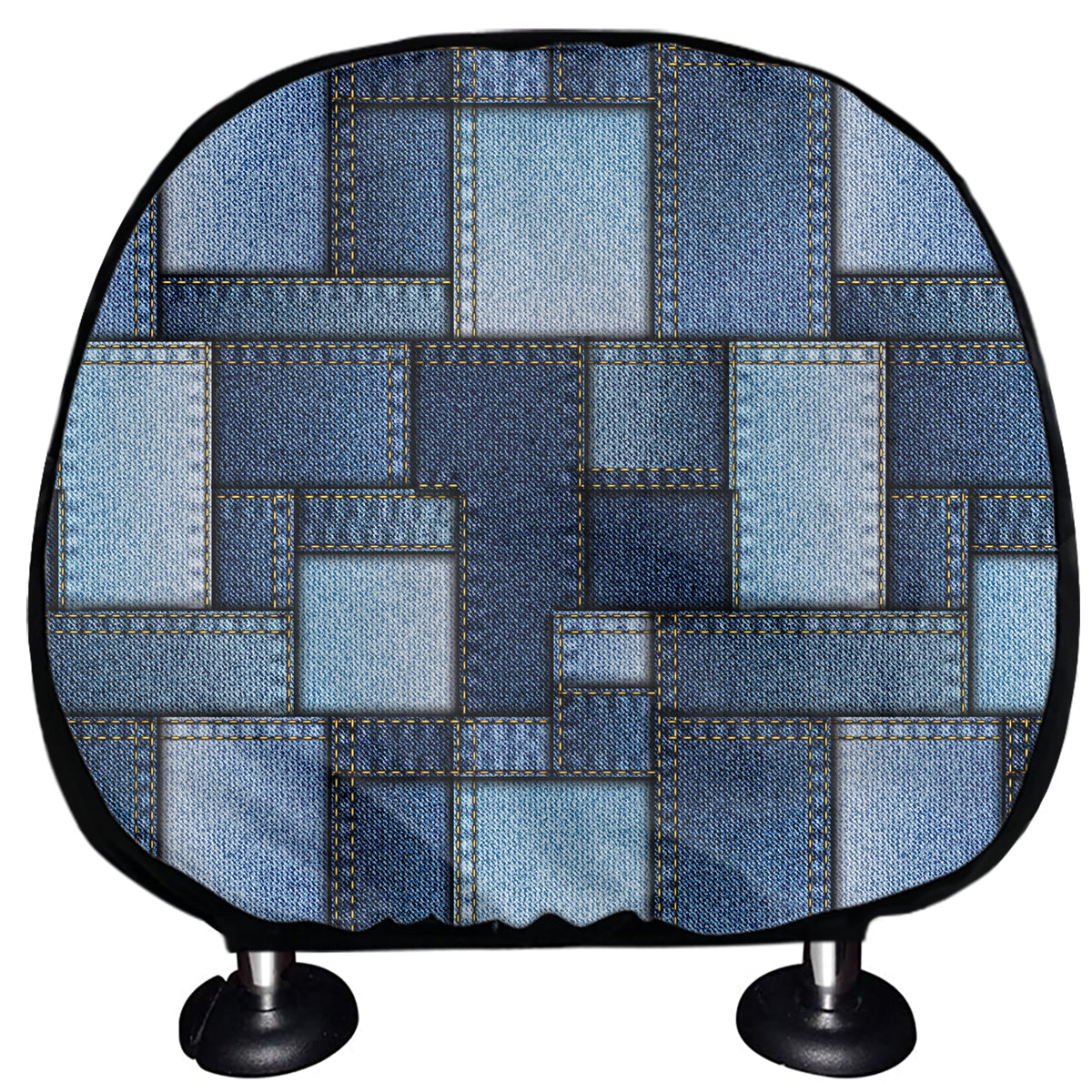 Blue Denim Patchwork Pattern Print Car Headrest Covers