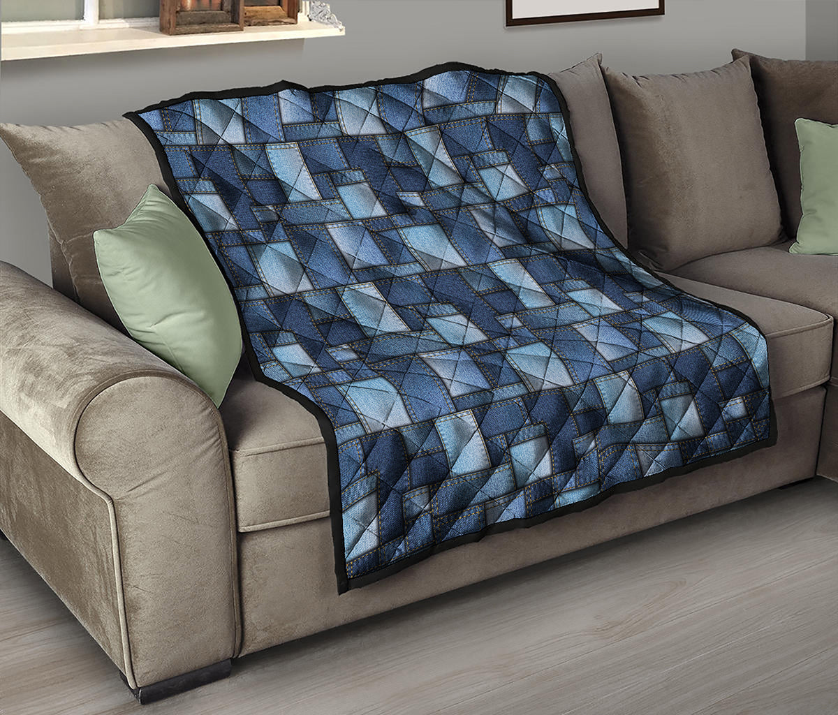 Blue Denim Patchwork Pattern Print Quilt