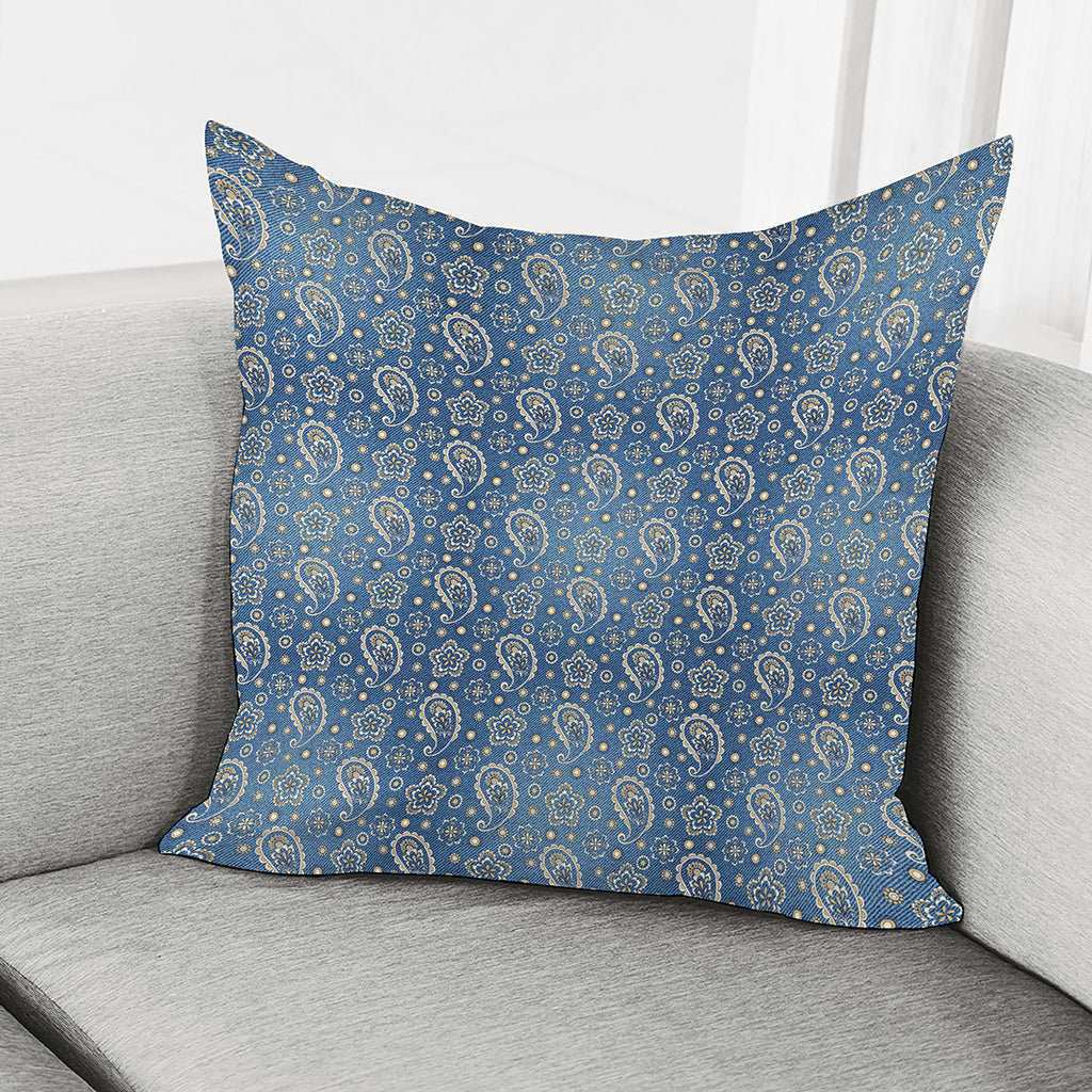 Blue Denim Western Paisley Print Pillow Cover
