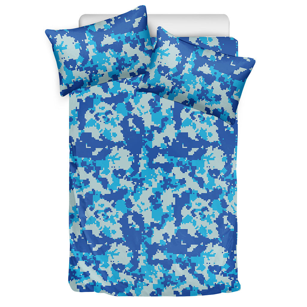 Blue Digital Camo Pattern Print Duvet Cover Bedding Set