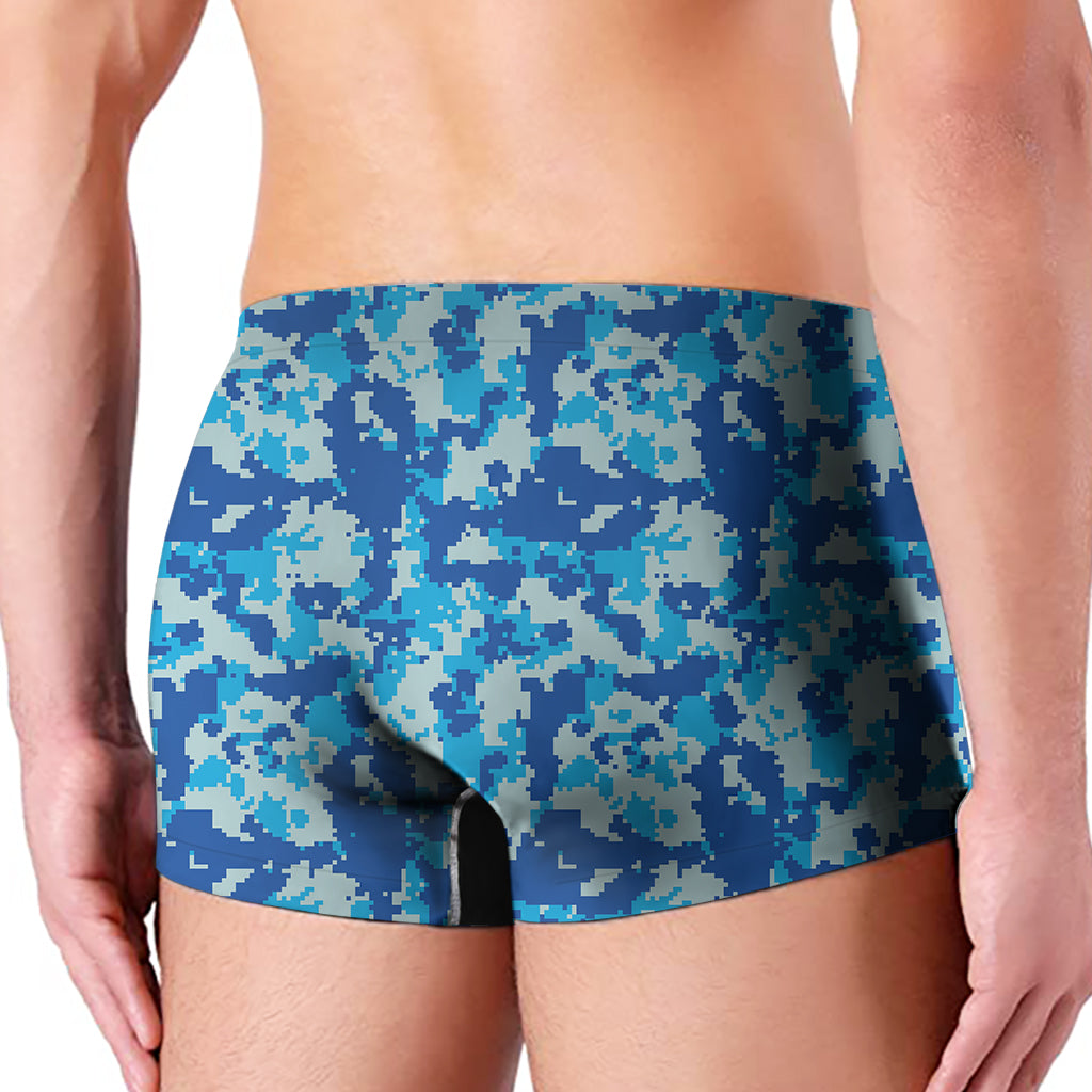 Blue Digital Camo Pattern Print Men's Boxer Briefs