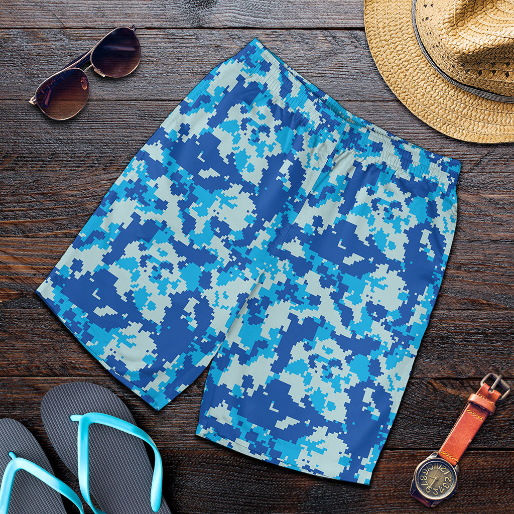 Blue Digital Camo Pattern Print Men's Shorts
