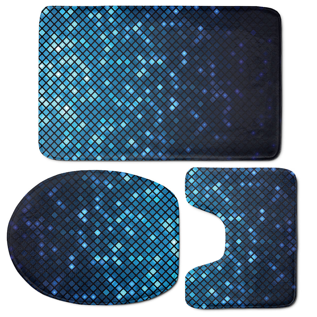 Blue Disco Lights Pattern Print 3 Piece Bath Mat Set