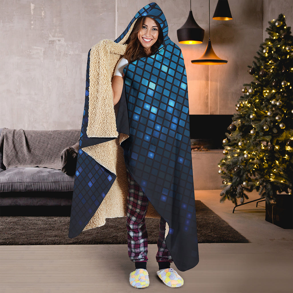 Blue Disco Lights Pattern Print Hooded Blanket