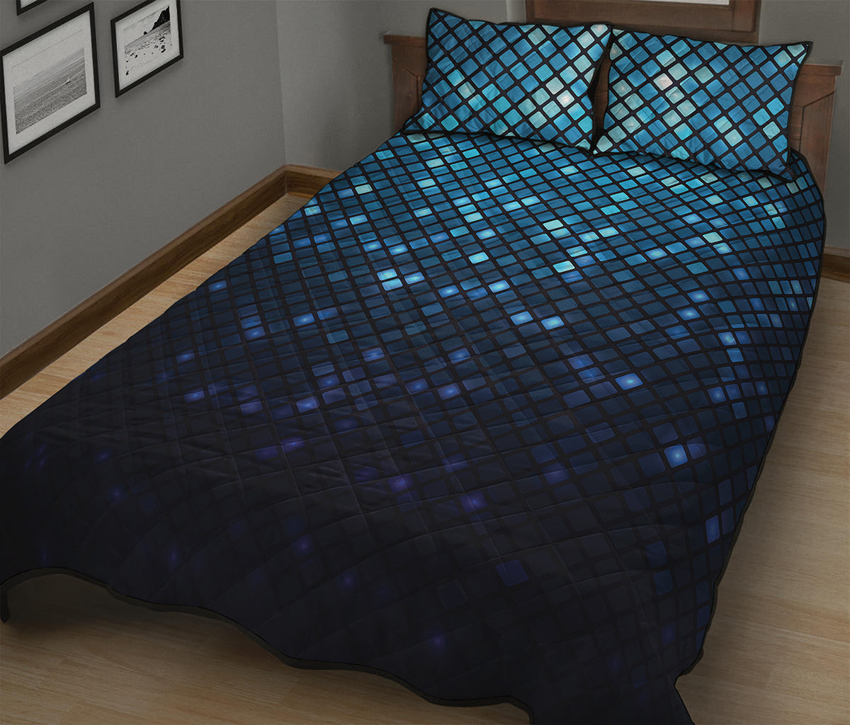 Blue Disco Lights Pattern Print Quilt Bed Set