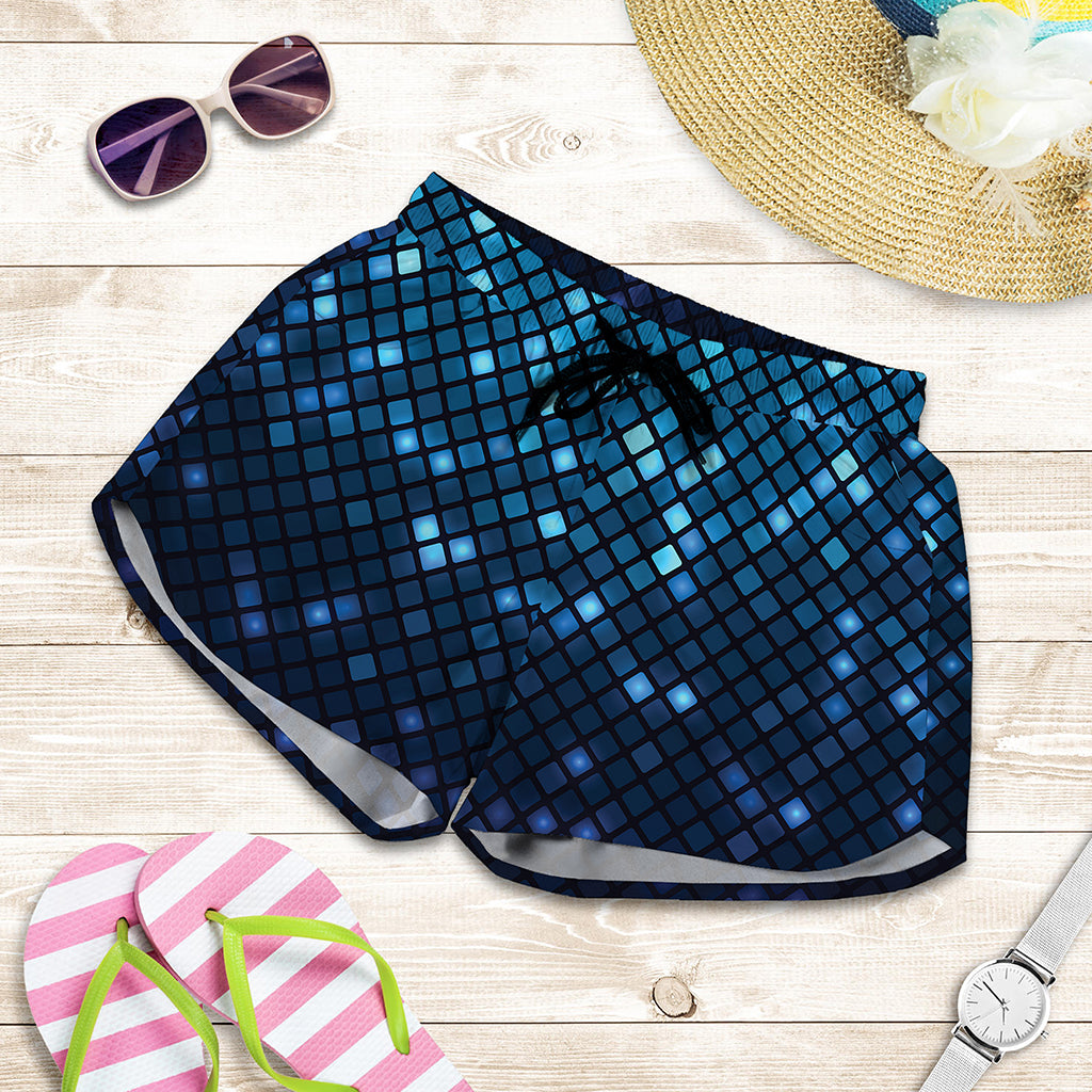 Blue Disco Lights Pattern Print Women's Shorts