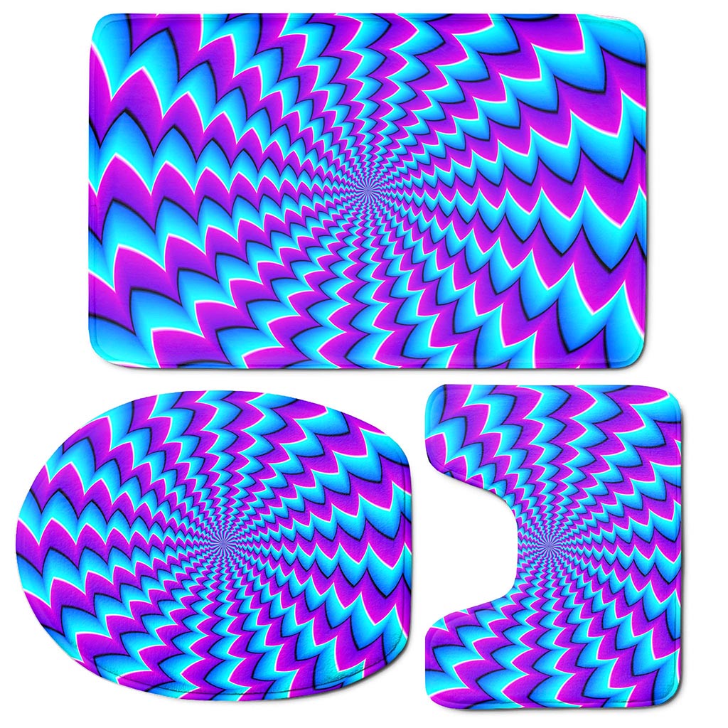 Blue Dizzy Moving Optical Illusion 3 Piece Bath Mat Set