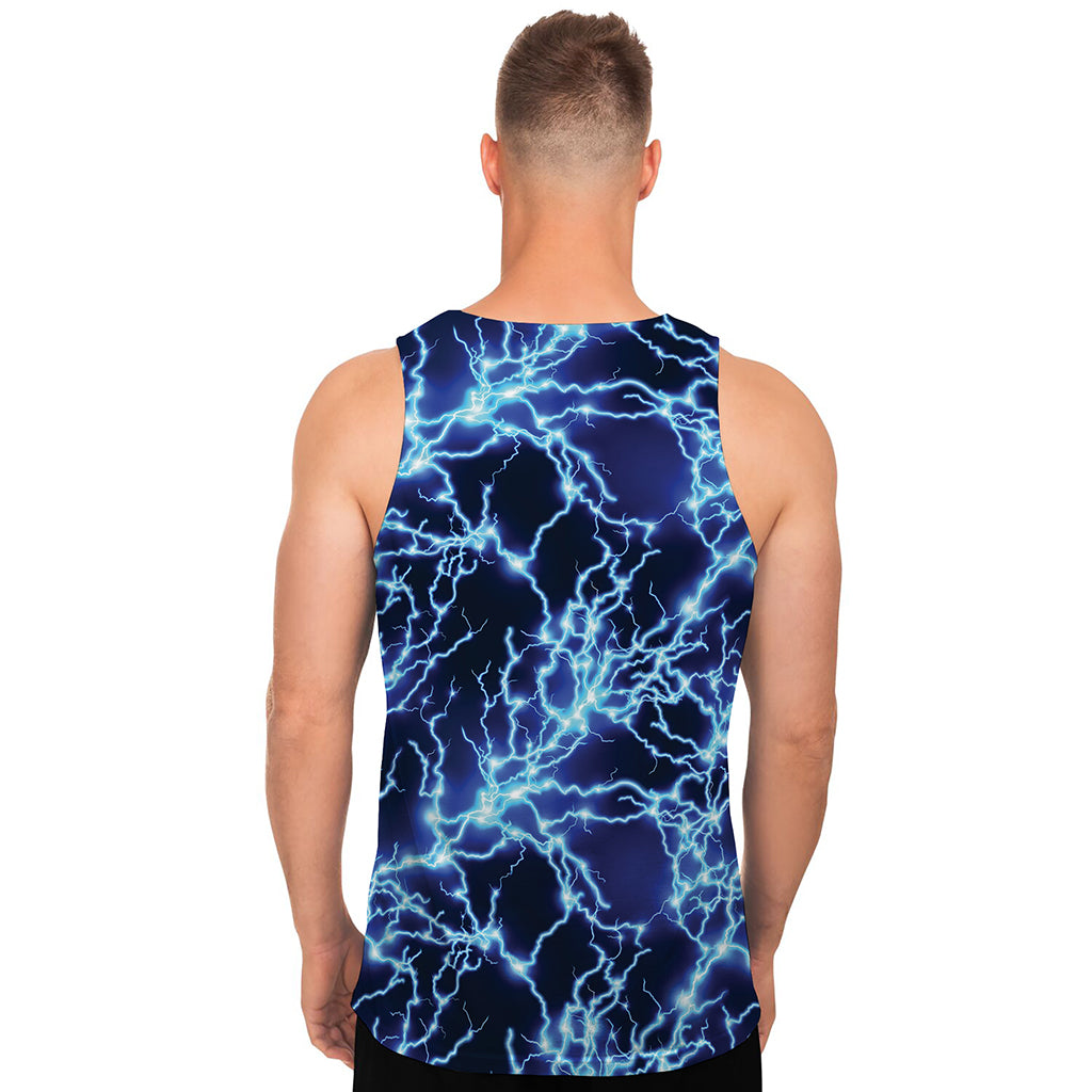 Blue Electric Lightning Print Men's Tank Top
