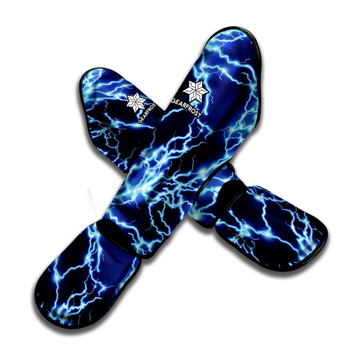 Blue Electric Lightning Print Muay Thai Shin Guard