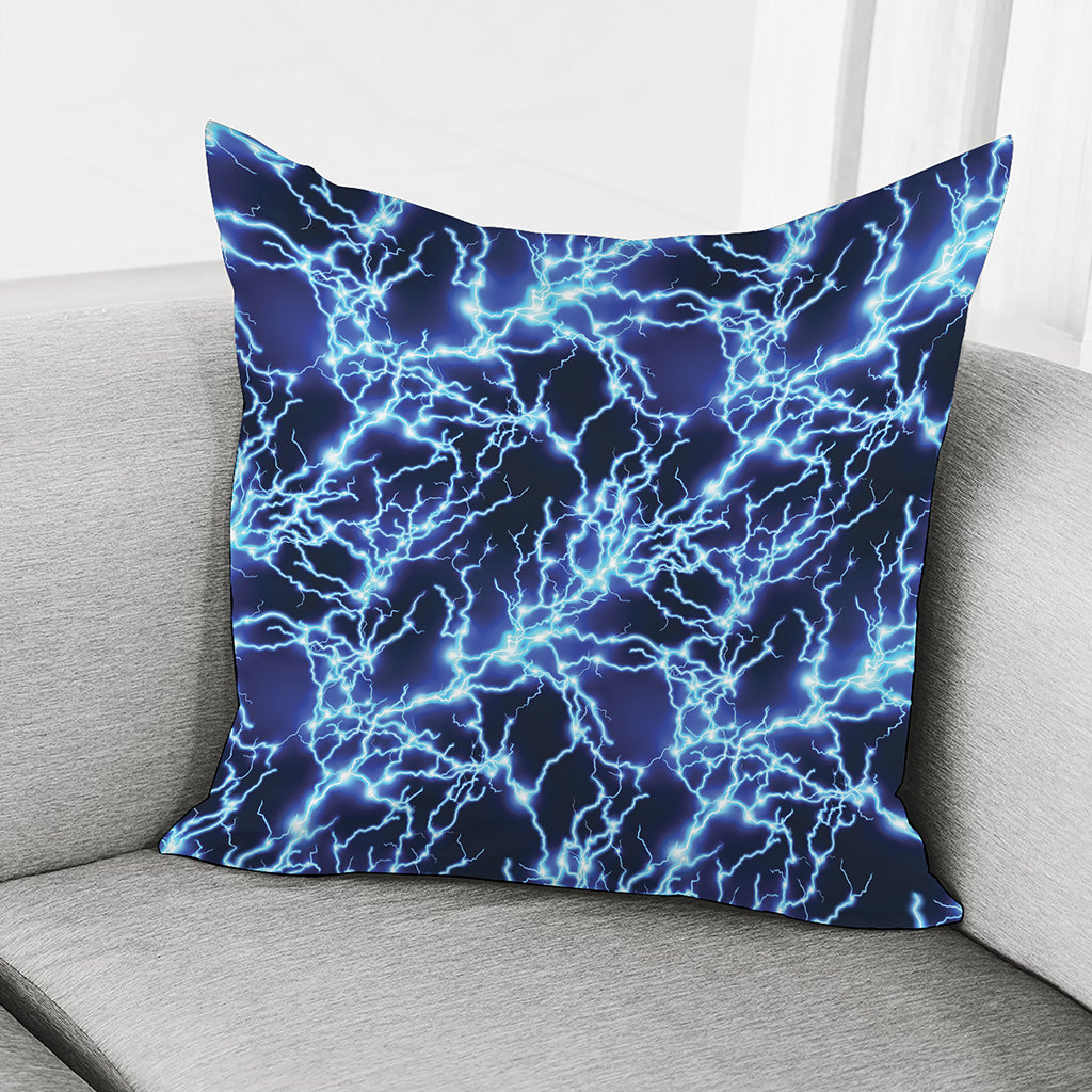 Blue Electric Lightning Print Pillow Cover