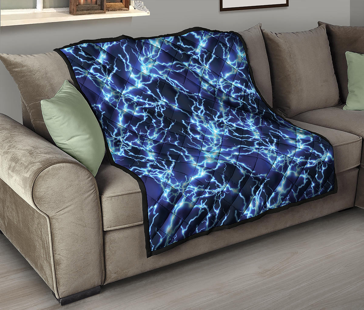 Blue Electric Lightning Print Quilt