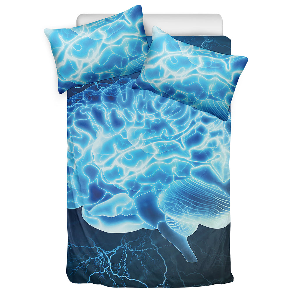Blue Electrical Brain Activity Print Duvet Cover Bedding Set