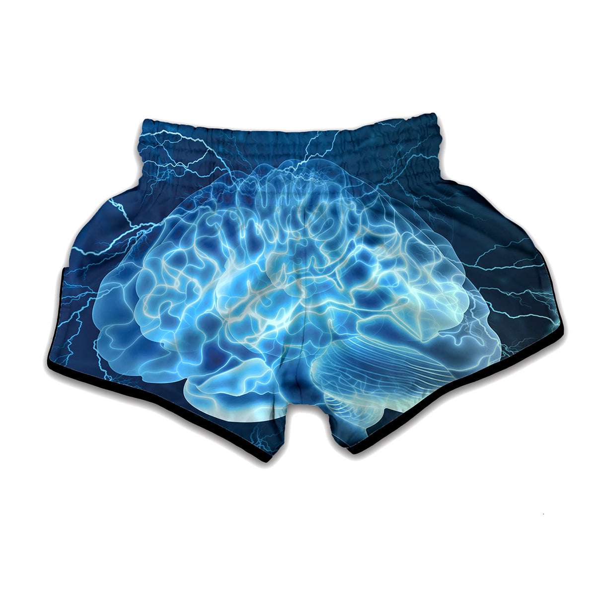 Blue Electrical Brain Activity Print Muay Thai Boxing Shorts