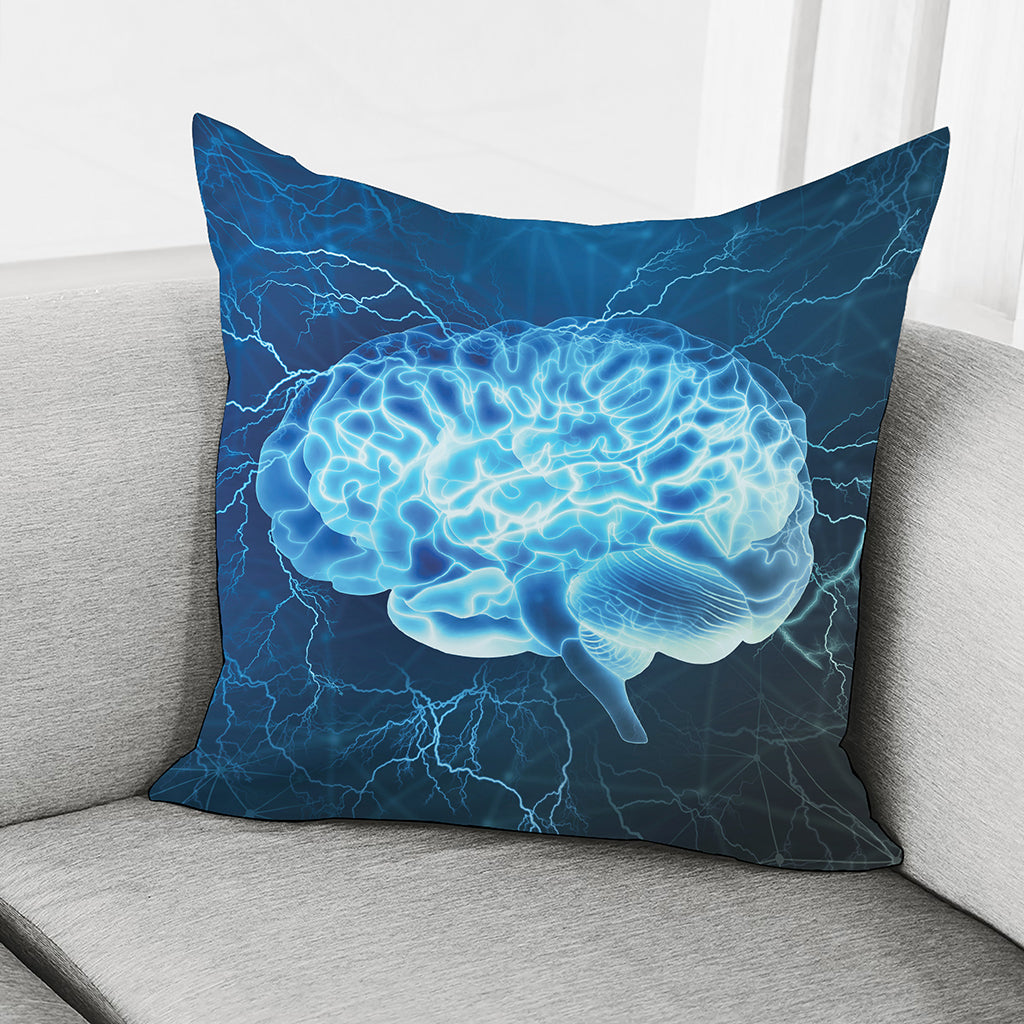 Blue Electrical Brain Activity Print Pillow Cover