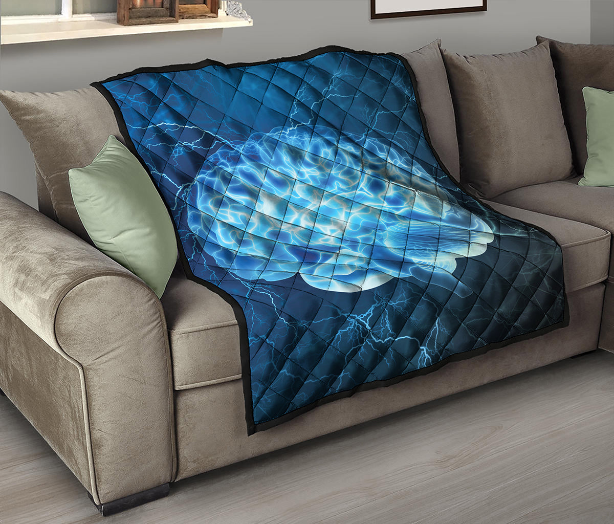 Blue Electrical Brain Activity Print Quilt
