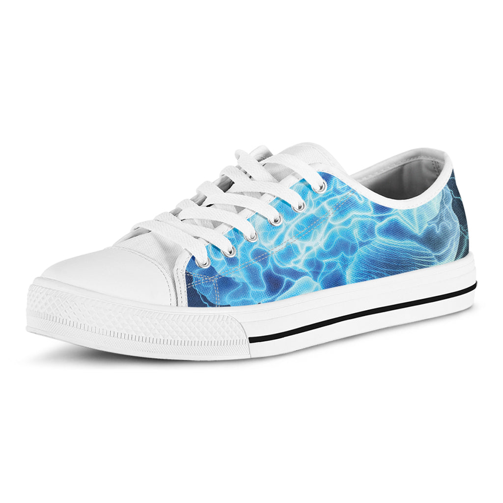 Blue Electrical Brain Activity Print White Low Top Shoes