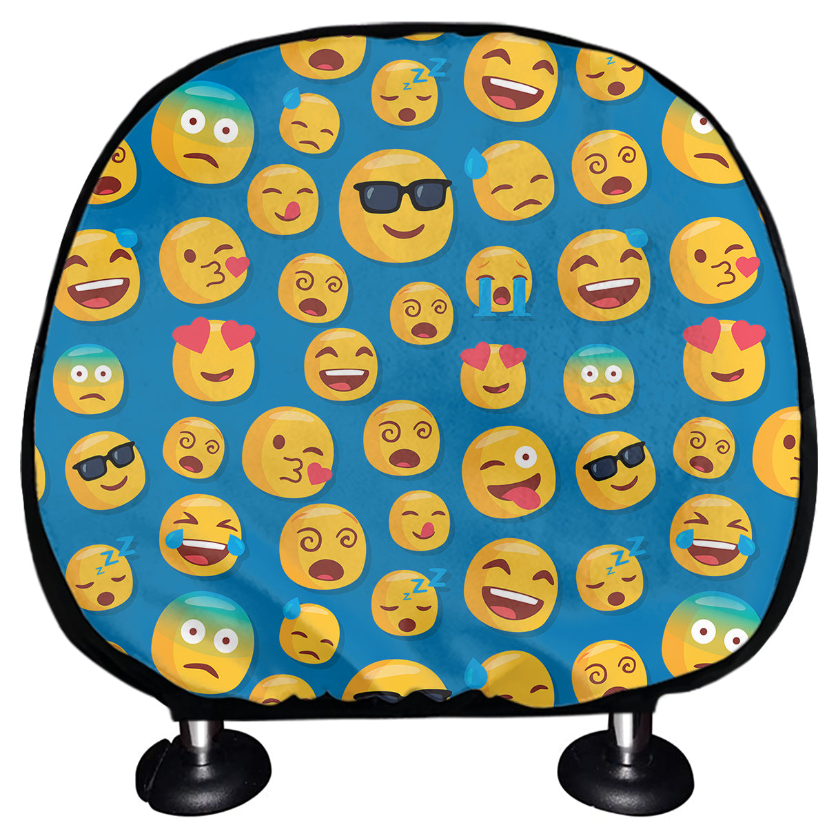 Blue Emoji Pattern Print Car Headrest Covers