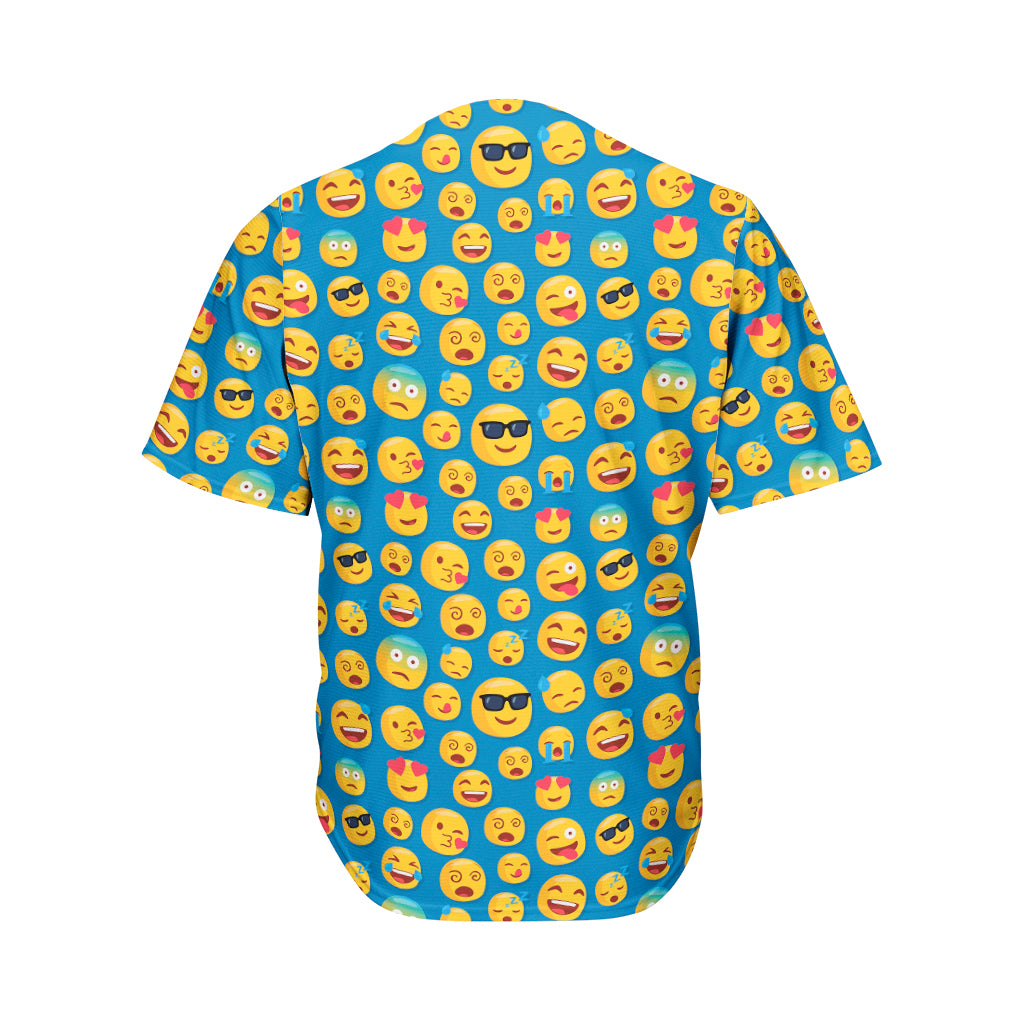 Blue Emoji Pattern Print Men's Baseball Jersey