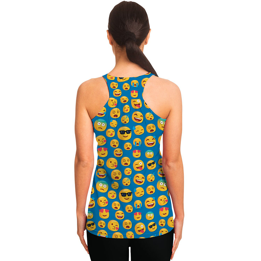 Blue Emoji Pattern Print Women's Racerback Tank Top