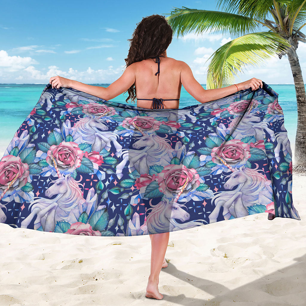 Blue Fairy Rose Unicorn Pattern Print Beach Sarong Wrap