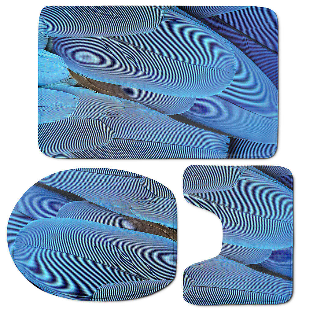 Blue Feather Print 3 Piece Bath Mat Set