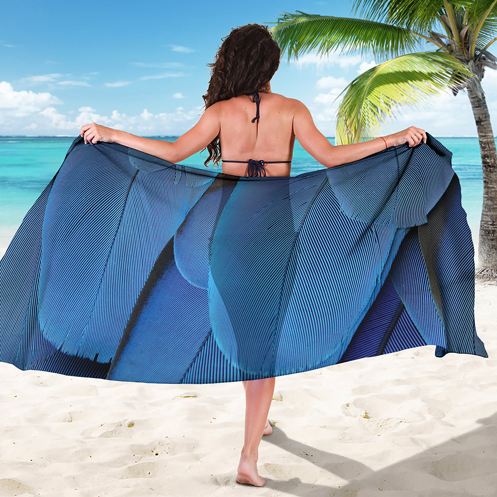 Blue Feather Print Beach Sarong Wrap