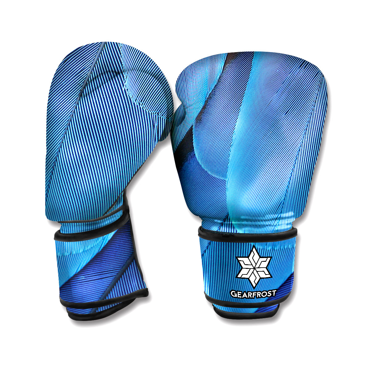 Blue Feather Print Boxing Gloves
