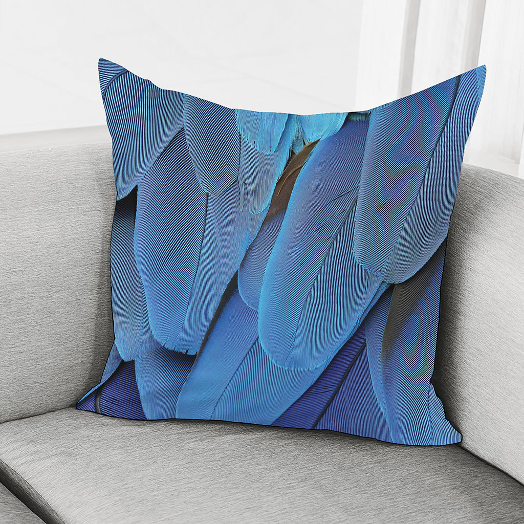 Blue Feather Print Pillow Cover