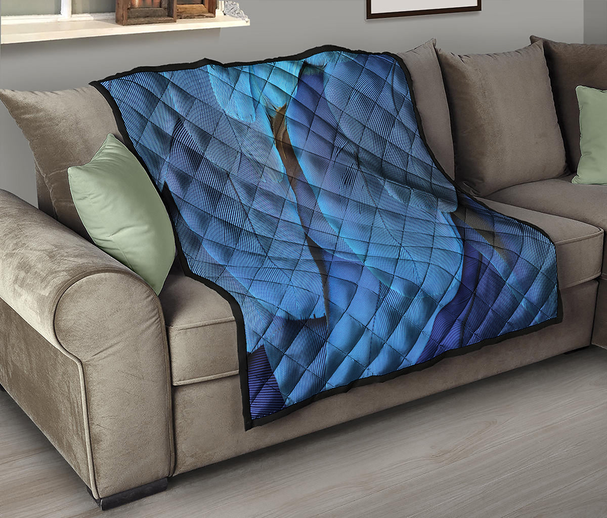 Blue Feather Print Quilt