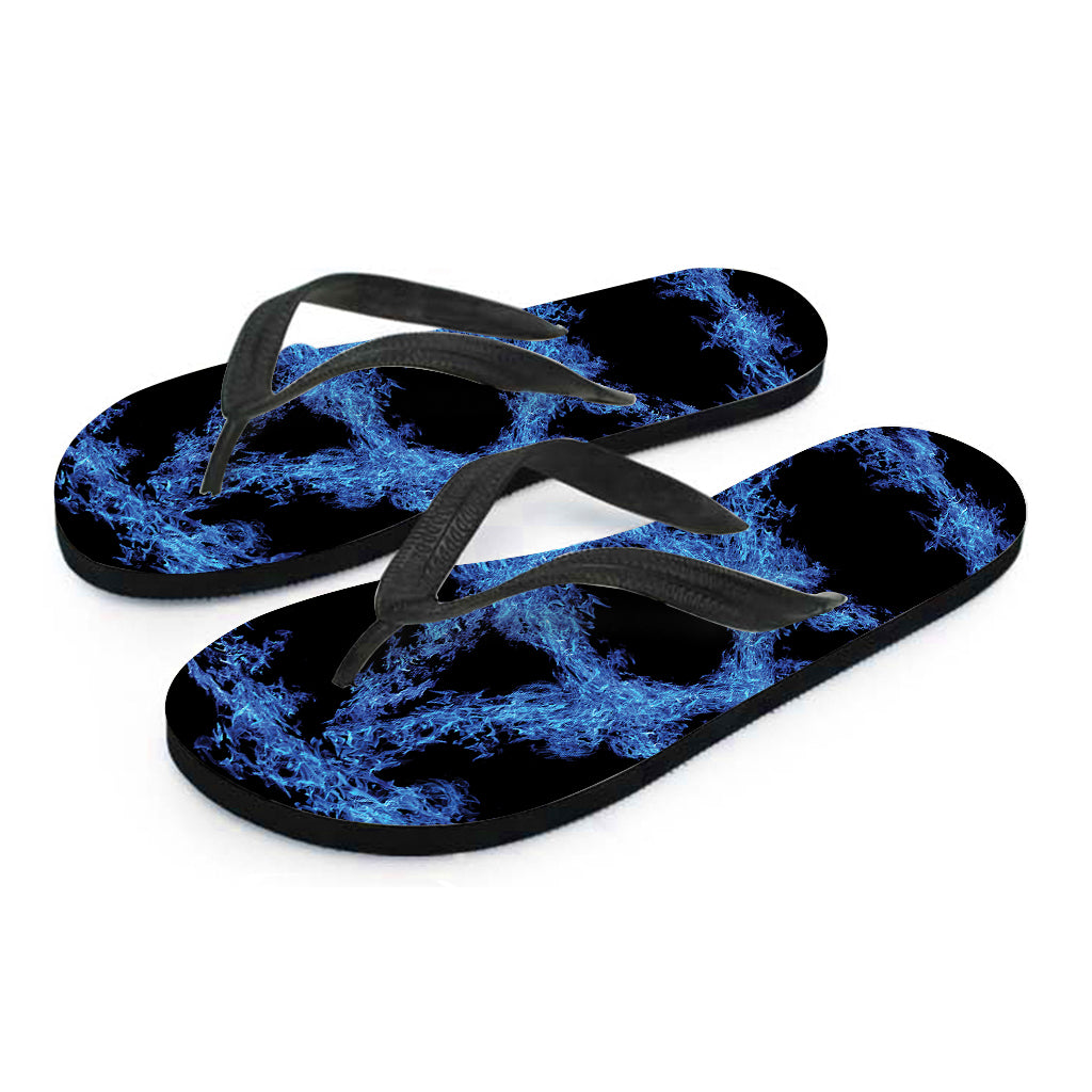 Blue Flame Pentagram Print Flip Flops