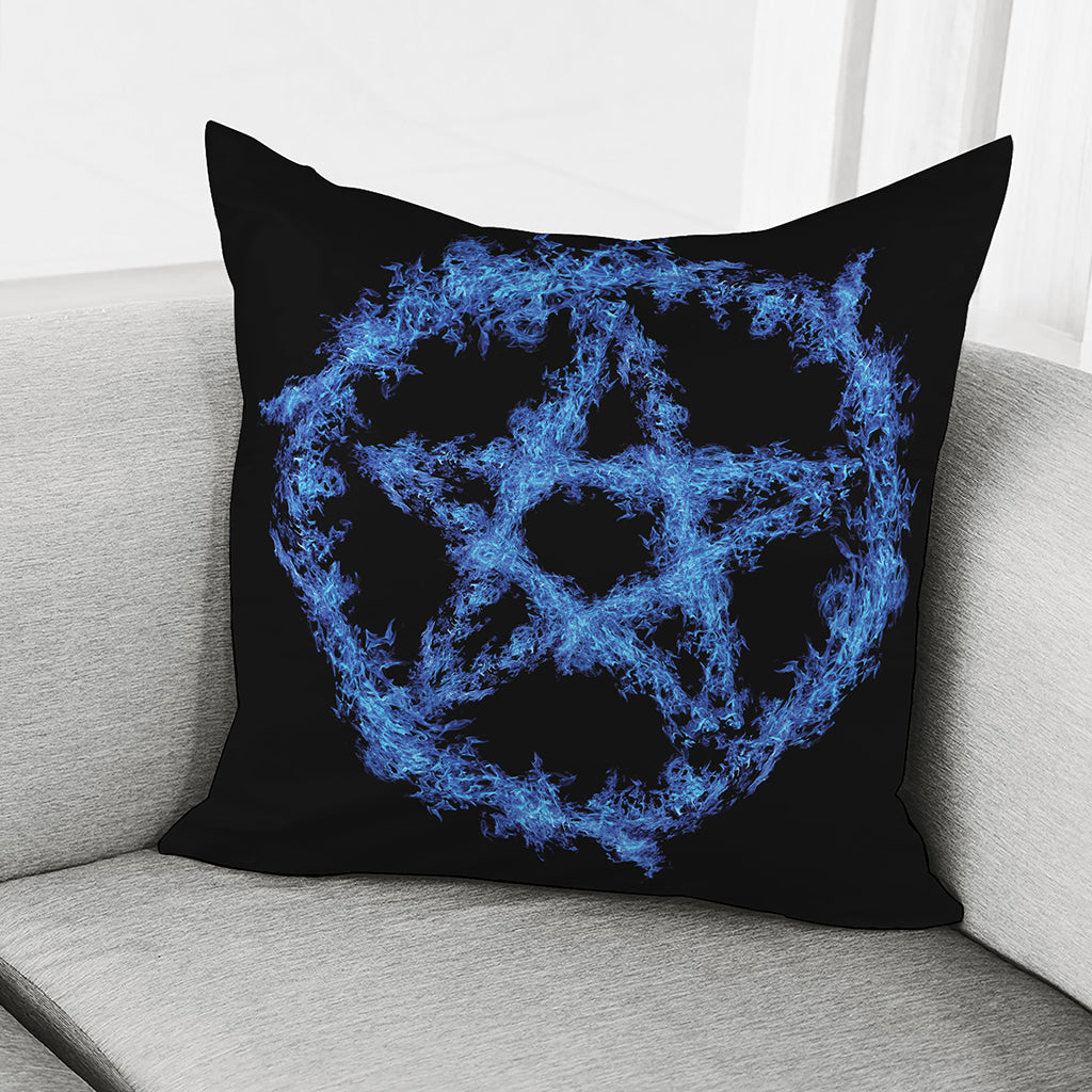 Blue Flame Pentagram Print Pillow Cover